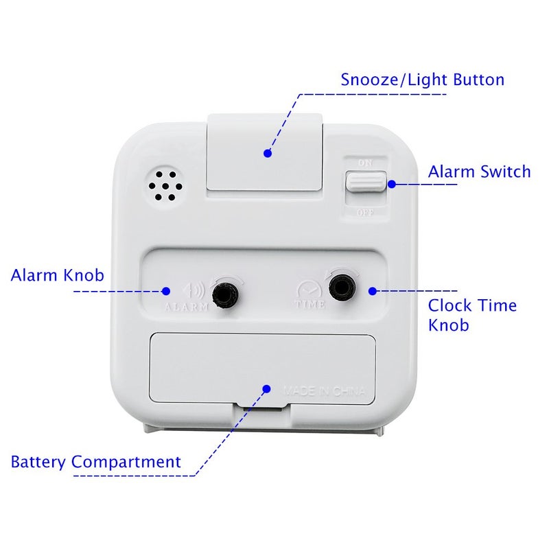 Peakeep Small Battery Operated Analog Travel Alarm Clock Silent No Ticking  Lighted on Demand and Snooze  Beep Sounds  Gentle Wake  Ascending Alarm  Easy Set (White) - Image 4